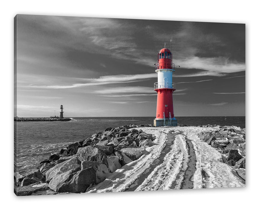 Pixxprint Molentürme in Warnemünde im Winter B&W Detail, Leinwandbild