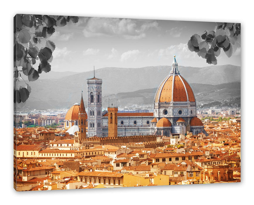 Pixxprint Hausdächer und Kirche in Florenz B&W Detail, Leinwandbild