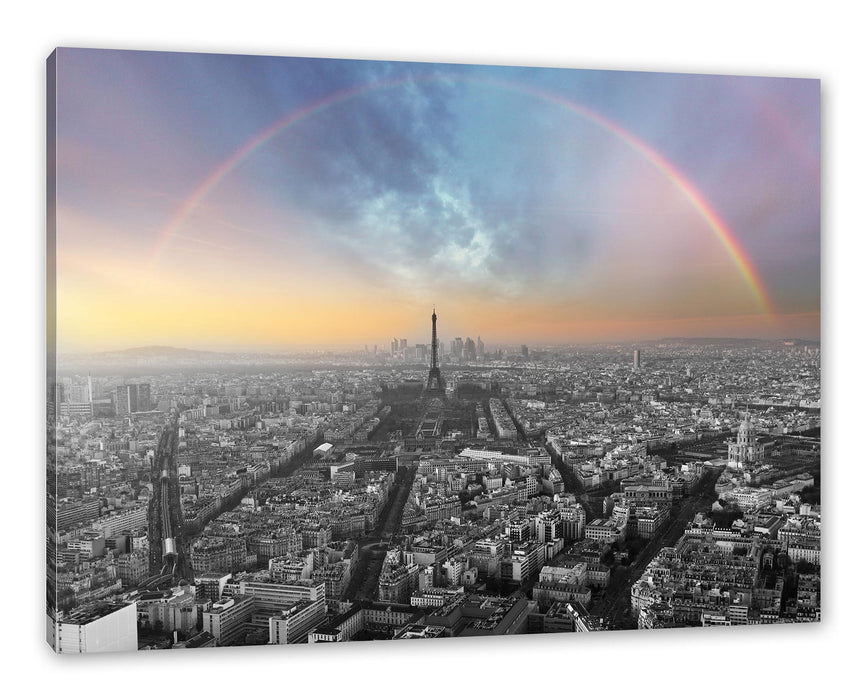 Panorama Regenbogen über Paris B&W Detail Leinwanbild Rechteckig