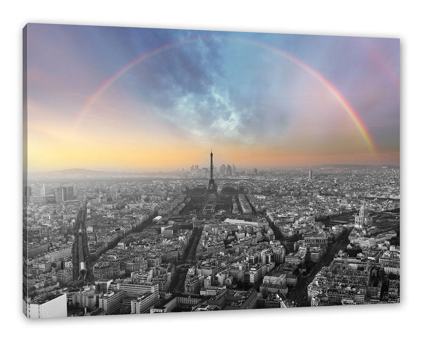 Pixxprint Panorama Regenbogen über Paris B&W Detail, Leinwandbild