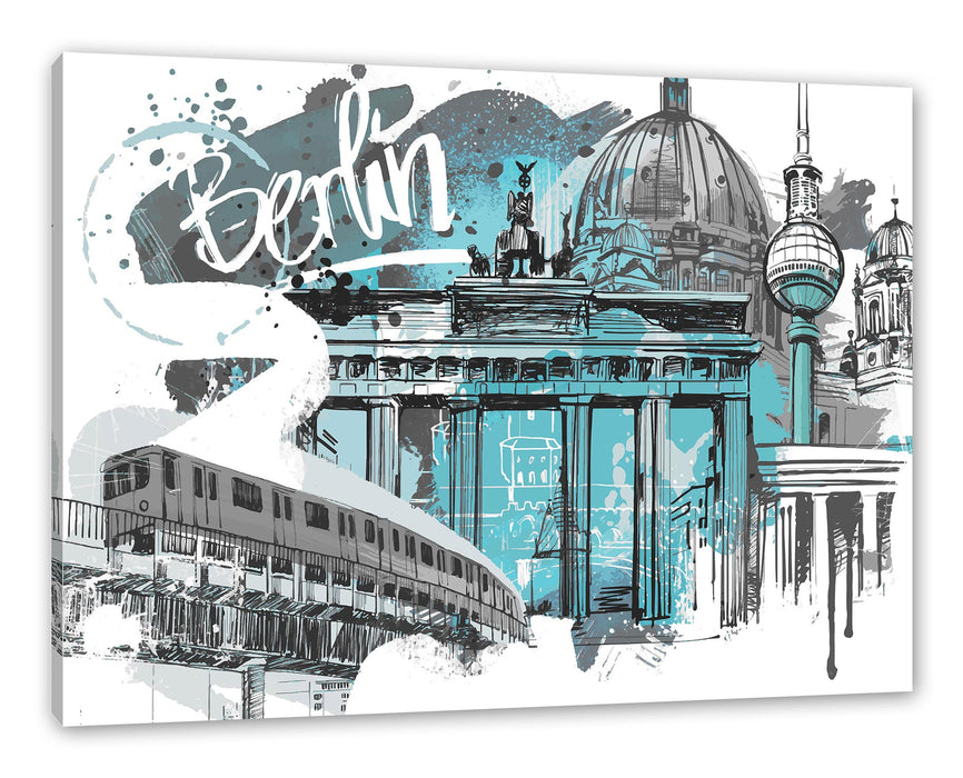 Pixxprint Berlin und seine Wahrzeichen Abstrakt B&W Detail, Leinwandbild