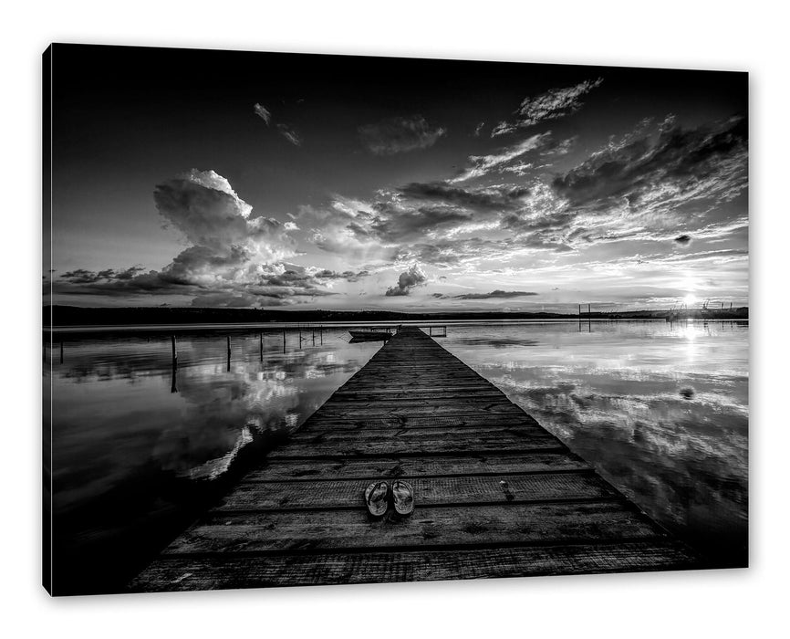 Pixxprint Steg am See bei Sonnenuntergang, Monochrome, Leinwandbild