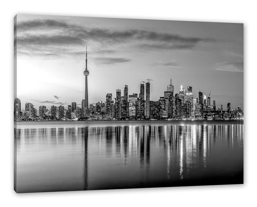 Pixxprint Skyline Toronto in der Abenddämmerung, Monochrome, Leinwandbild