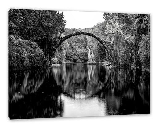Rakotz-Brücke Kromlau Reflexion, Monochrome Leinwanbild Rechteckig