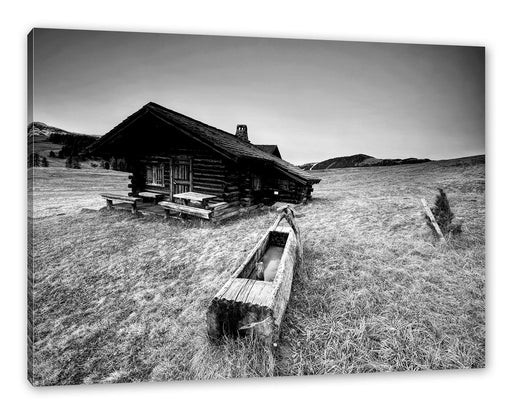 Blockhaus mit Wassertrog Dämmerung, Monochrome Leinwanbild Rechteckig