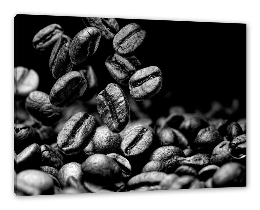 Pixxprint Nahaufnahme fallende Kaffeebohnen, Monochrome, Leinwandbild