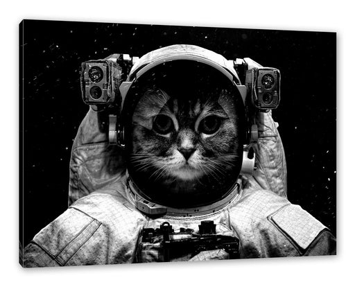 Astronautenkatze im Weltraum, Monochrome Leinwanbild Rechteckig