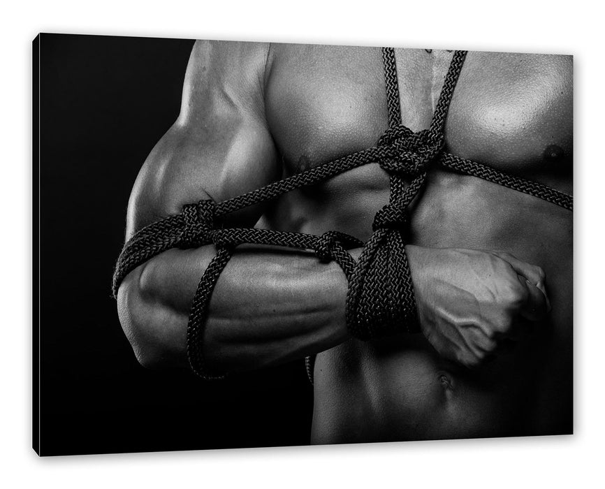 Pixxprint Muskulöser Mann gefesselt Bondage, Monochrome, Leinwandbild