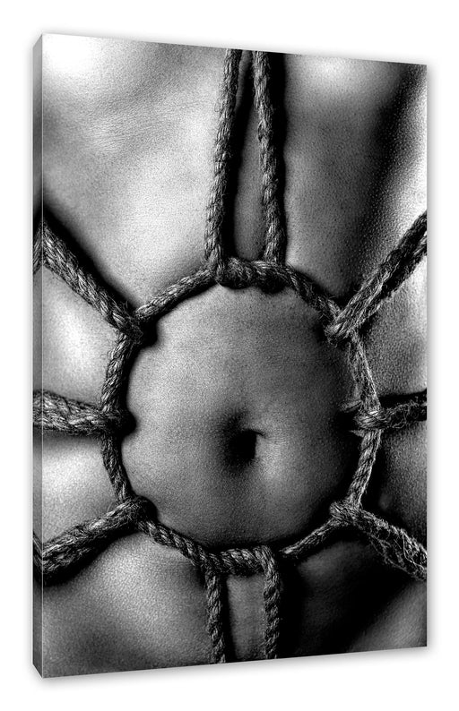 Kreis aus Seilen auf nacktem Körper, Monochrome Leinwanbild Rechteckig