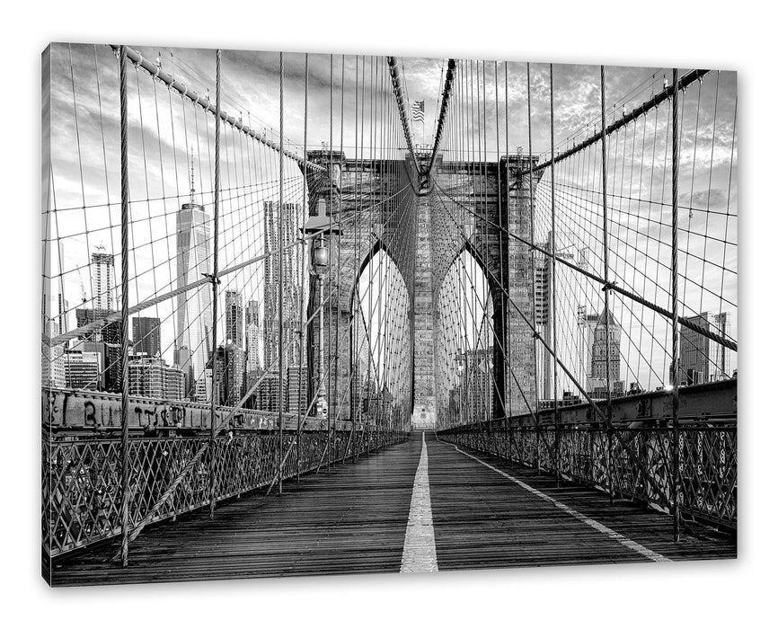 Pixxprint Leere Brooklyn Bridge in New York City, Monochrome, Leinwandbild