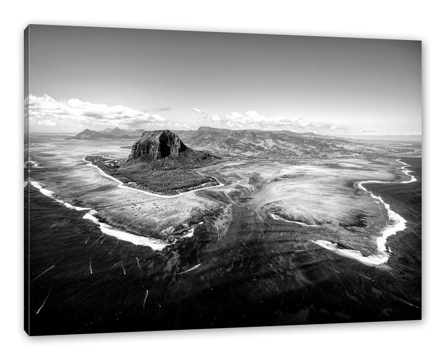 Pixxprint Blick von oben auf die Trauminsel Mauritius, Monochrome, Leinwandbild