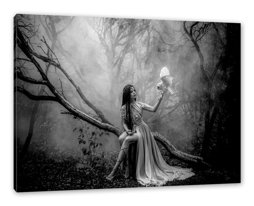 Pixxprint Mystische Schönheit im nebeligen Wald, Monochrome, Leinwandbild