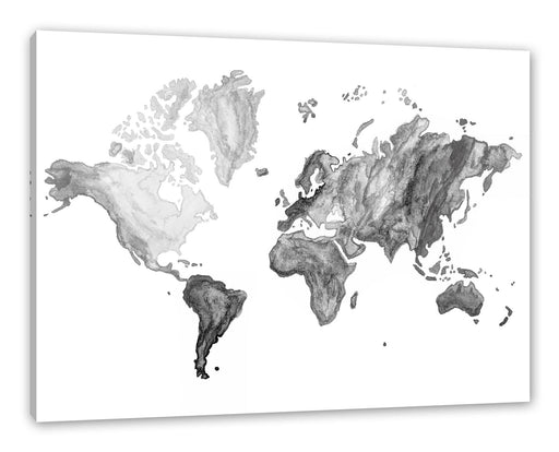 Bunte Weltkarte in Aquarell-Farben, Monochrome Leinwanbild Rechteckig