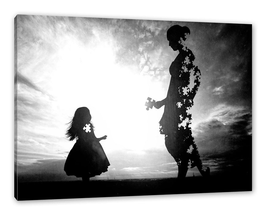 Pixxprint Silhouette Puzzle Mutter und Kind, Monochrome, Leinwandbild