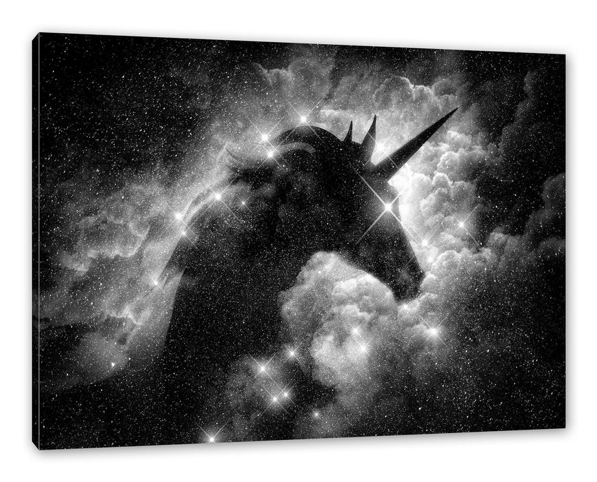Pixxprint Einhorn Silhouette Galaxie, Monochrome, Leinwandbild