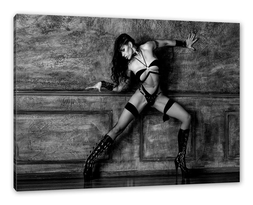 Pixxprint Erotische Frau in High Heels und Dessous, Monochrome, Leinwandbild