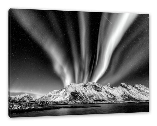 Nordlichter über Gletscher in Norwegen, Monochrome Leinwanbild Rechteckig