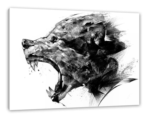 Abstrakter Wolfskopf im Profil, Monochrome Leinwanbild Rechteckig