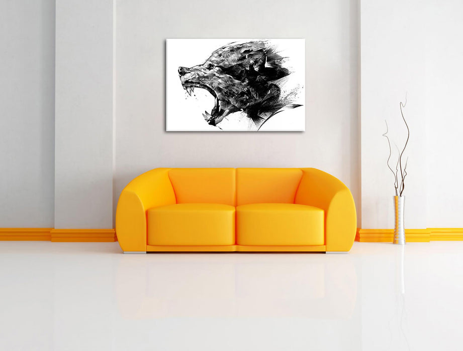 Abstrakter Wolfskopf im Profil, Monochrome Leinwanbild Wohnzimmer Rechteckig