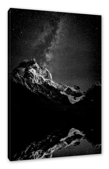 Pixxprint Uschba in sternenklarer Nacht, Monochrome, Leinwandbild