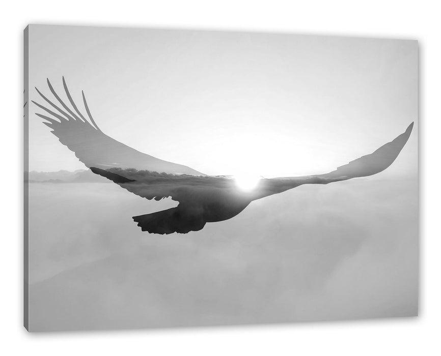 Pixxprint Verblassender Adler im Sonnenuntergang, Monochrome, Leinwandbild