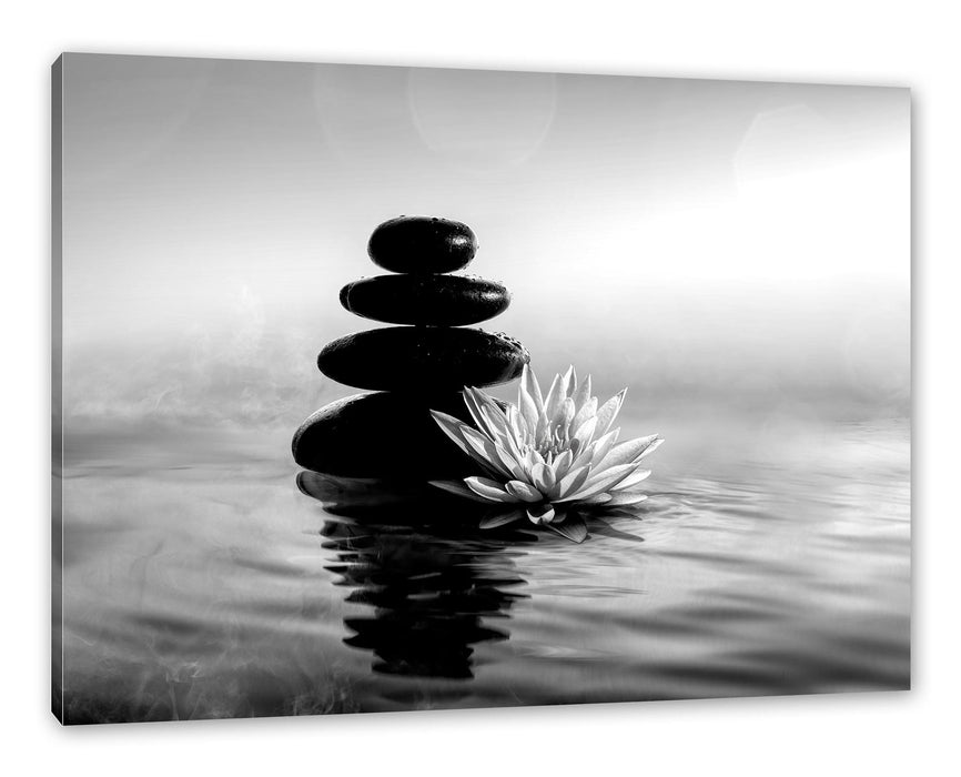 Pixxprint Zensteine mit Seerose im Sonnenuntergang, Monochrome, Leinwandbild