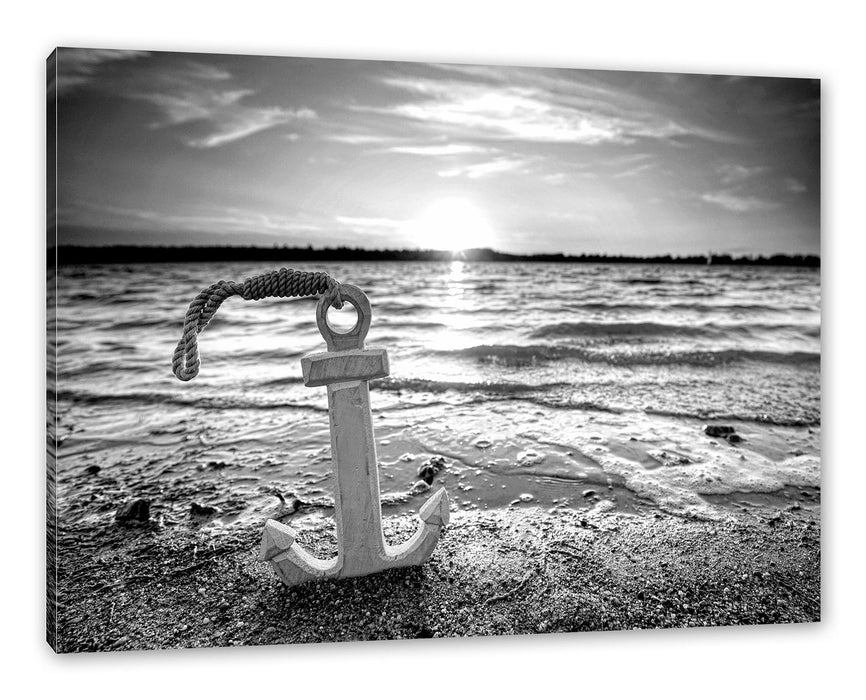 Pixxprint Anker am Ostseestrand im Sonnenuntergang, Monochrome, Leinwandbild