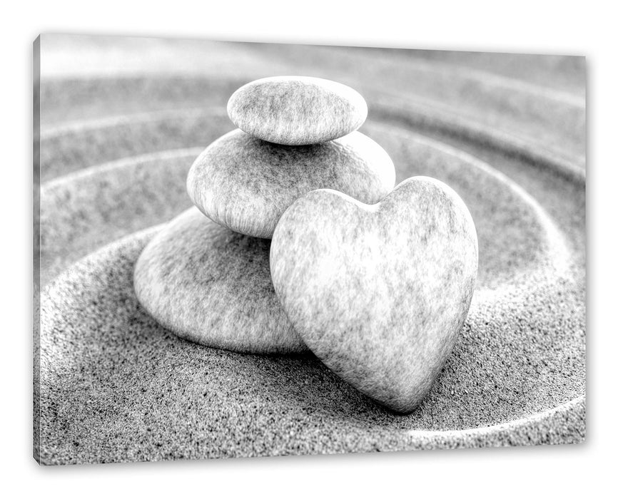 Pixxprint Steinturm mit Herz in Sandwellen, Monochrome, Leinwandbild