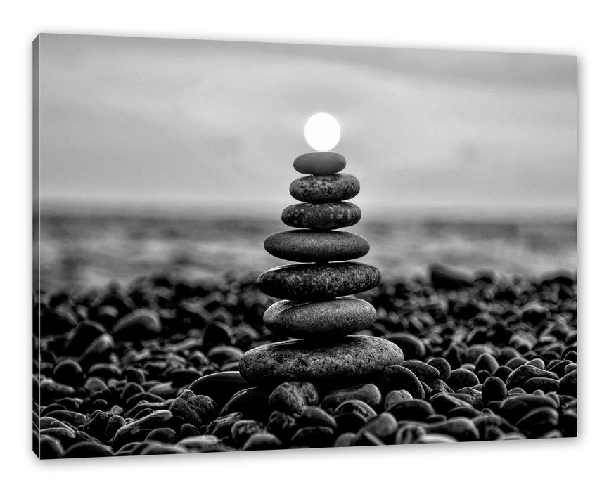 Pixxprint Kieselsteinpyramide im Sonnenuntergang, Monochrome, Leinwandbild