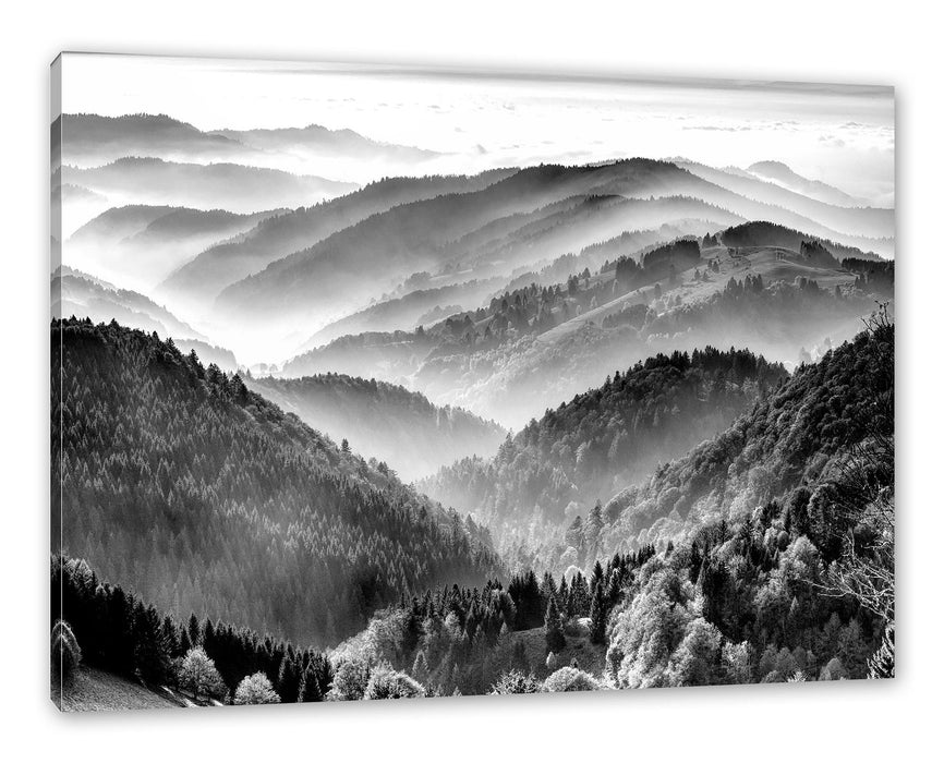 Pixxprint Nebelige Berglandschaft im Herbst, Monochrome, Leinwandbild