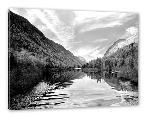 Talfluss zwischen herbstlichen Bergen, Monochrome Leinwanbild Rechteckig