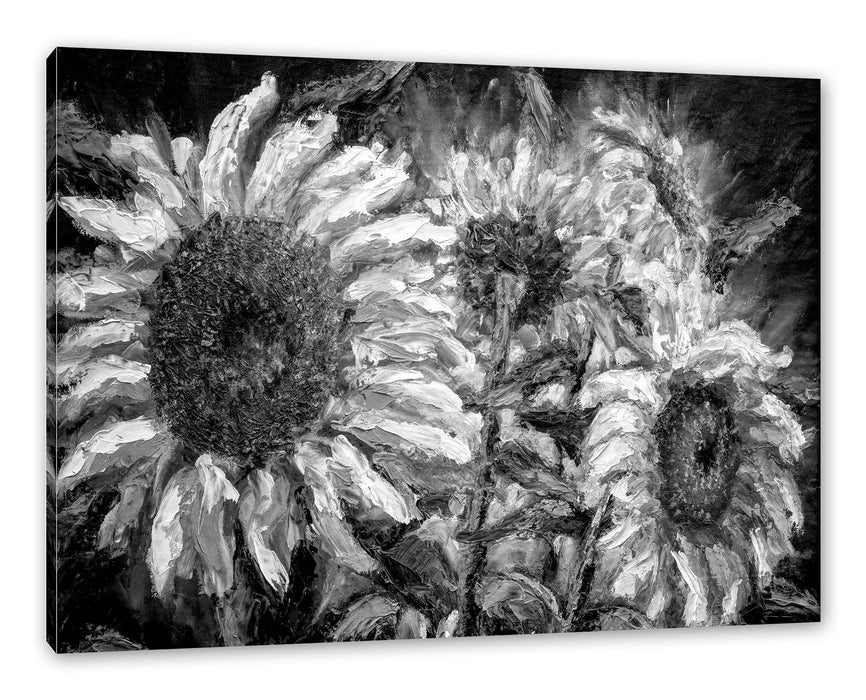 Pixxprint Sonnenblumen vor blauem Hintergrund, Monochrome, Leinwandbild