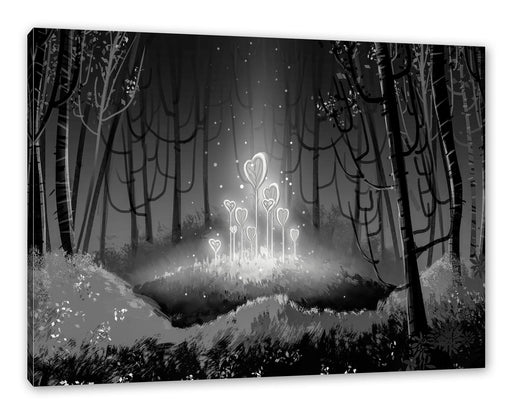 Leuchtende Zauberblumen im Wald, Monochrome Leinwanbild Rechteckig