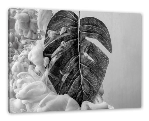 Monstera Blatt mit Pastelwolke, Monochrome Leinwanbild Rechteckig