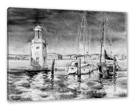 Segelschiffe im Hafen Venedigs, Monochrome Leinwanbild Rechteckig