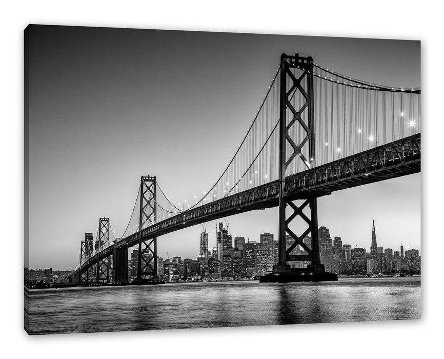 Pixxprint Oakland Bay Brücke bei Sonnenuntergang, Monochrome, Leinwandbild