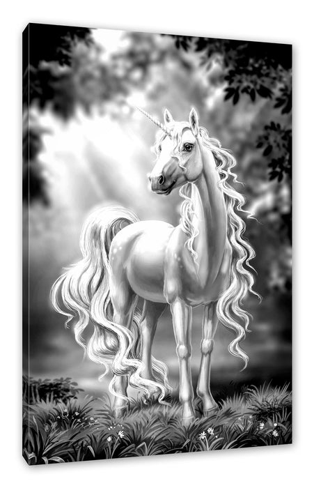 Pixxprint Pink äugiges Einhorn im rosa Märchenwald, Monochrome, Leinwandbild