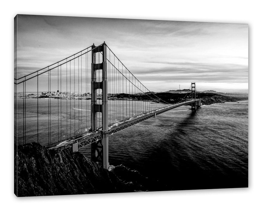 Pixxprint Golden Gate Bridge bei Sonnenuntergang, Monochrome, Leinwandbild