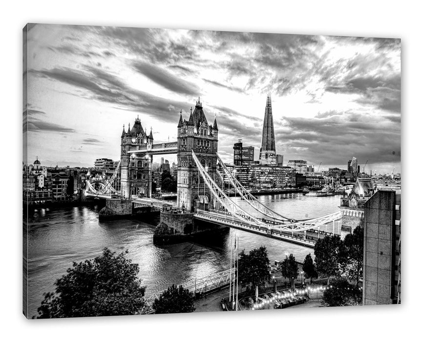 Beleuchtete Tower Bridge am Abend, Monochrome Leinwanbild Rechteckig