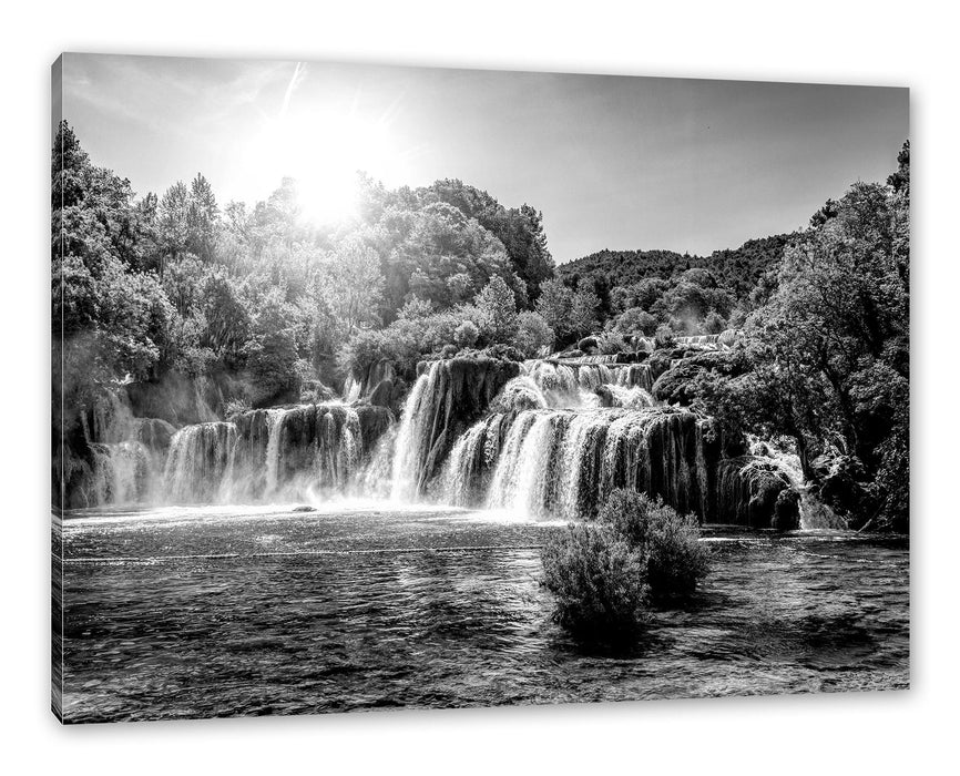 Pixxprint Wasserfälle im Herbst bei Sonnenuntergang, Monochrome, Leinwandbild