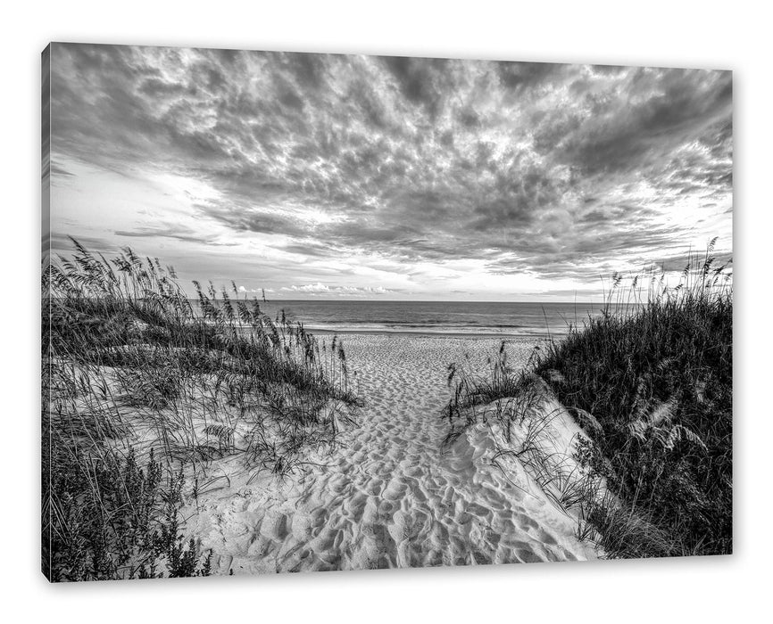 Pixxprint Düneneingang mit Meerblick, Monochrome, Leinwandbild