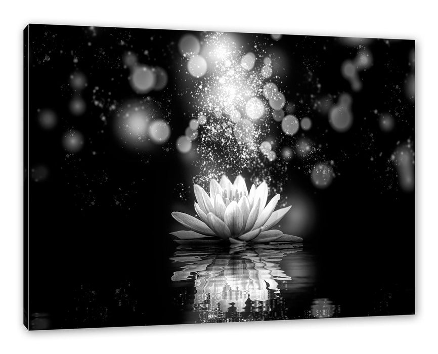 Pixxprint Magische Lotusblüte mit Glitzerstaub, Monochrome, Leinwandbild
