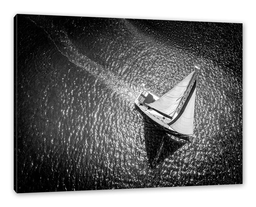 Pixxprint Einsames Segelboot auf dem Meer, Monochrome, Leinwandbild
