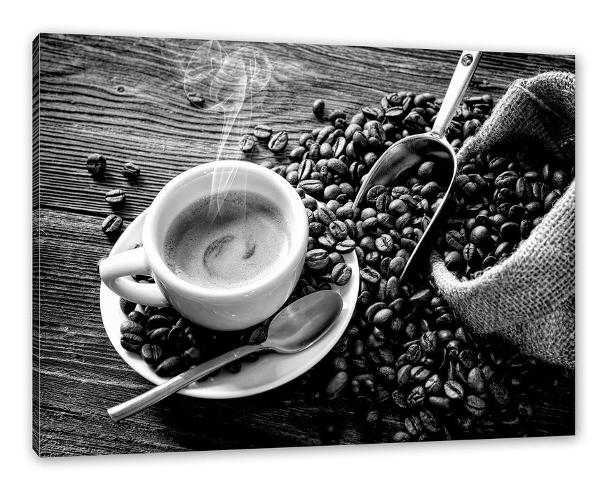 Pixxprint Espressotasse mit Kaffeebohnen, Monochrome, Leinwandbild