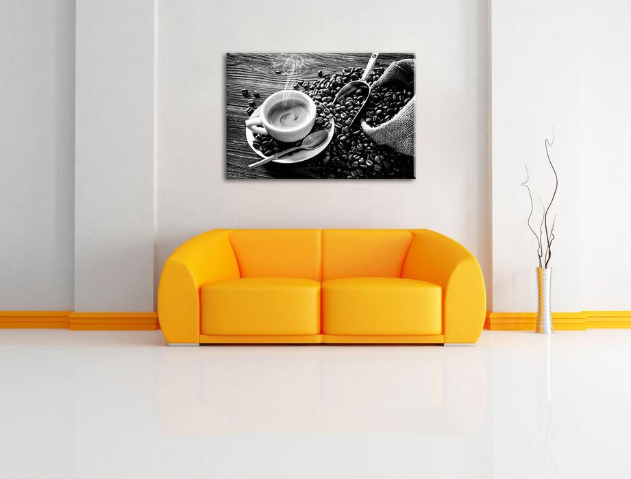 Espressotasse mit Kaffeebohnen, Monochrome Leinwanbild Wohnzimmer Rechteckig