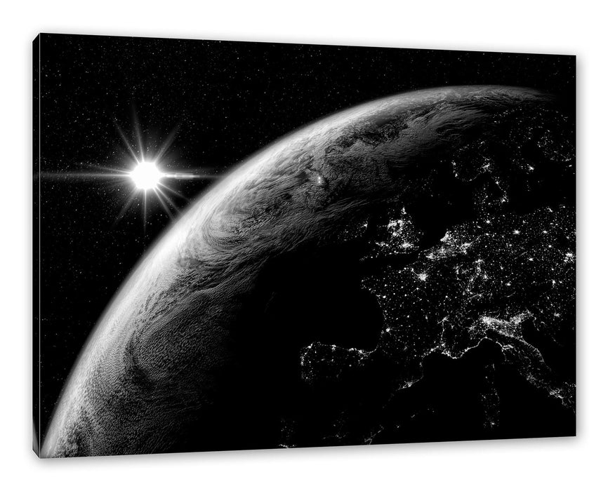 Pixxprint Erdkugel im All mit Lichtern, Monochrome, Leinwandbild