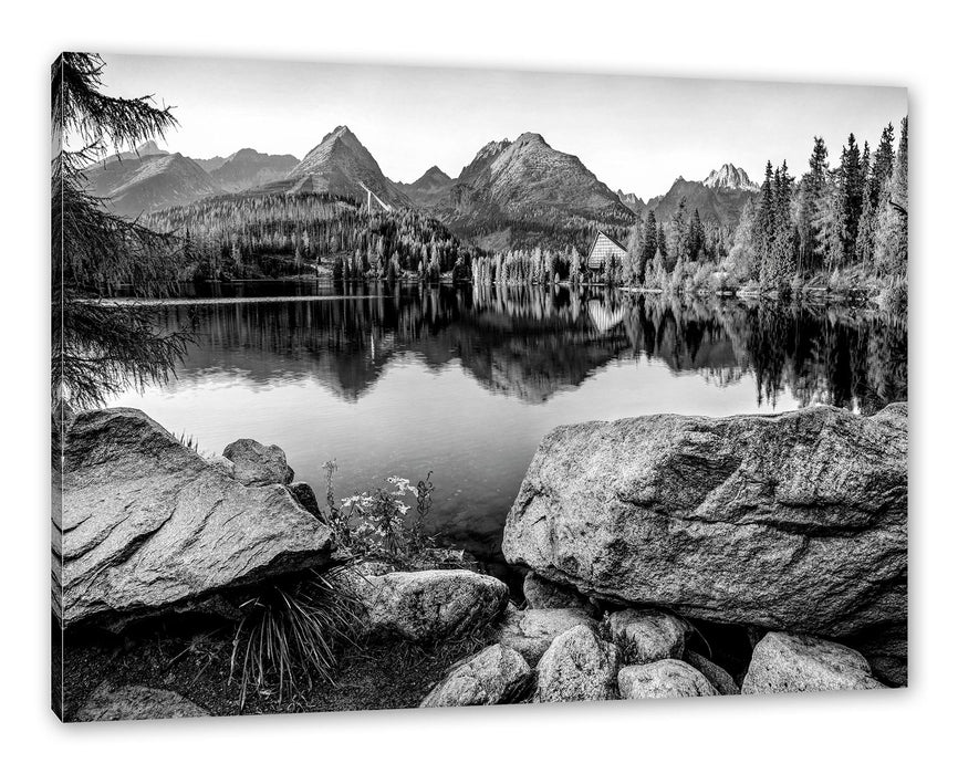 Pixxprint Herbstlicher Natursee in der Slowakei, Monochrome, Leinwandbild