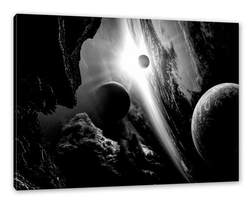 Abstrakte Planeten im Weltraum, Monochrome Leinwanbild Rechteckig