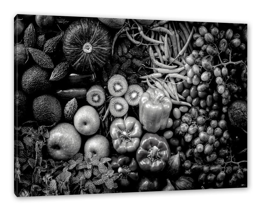 Pixxprint Verschiedene bunte Früchte von oben, Monochrome, Leinwandbild