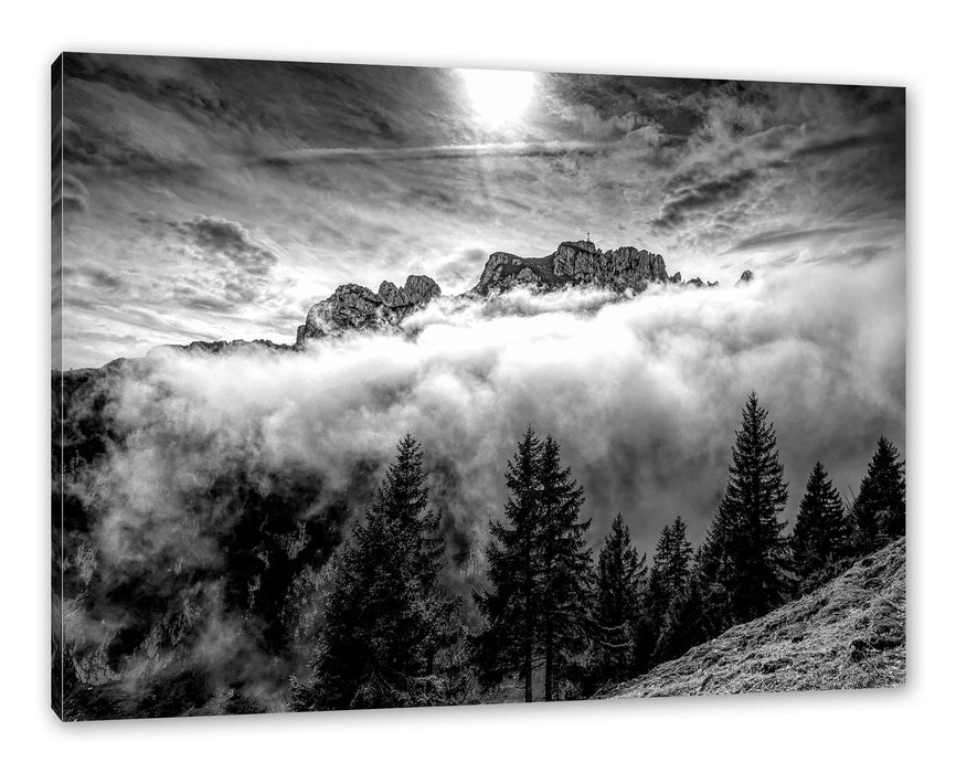 Aufsteigende Wolken in den Dolomiten, Monochrome Leinwanbild Rechteckig